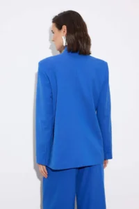 TRENDYOLMİLLA Limited Edition Saks BLUE High Neck Lined padded Blazer Jacket - Image 6