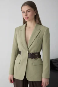 TRENDYOLMİLLA Light Khaki Kendinden Arched Blazer Jacket