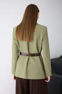 TRENDYOLMİLLA Light Khaki Kendinden Arched Blazer Jacket - Image 3
