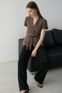 TRENDYOLMİLLA Brown Short Sleeve Blazer Jacket - Image 2