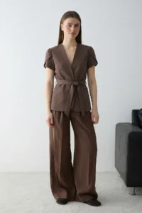 TRENDYOLMİLLA Brown Short Sleeve Blazer Jacket - Image 4