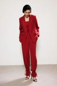 TRENDYOLMİLLA Trendyol Studio Red linen look Lined Weaving Blazer Jacket