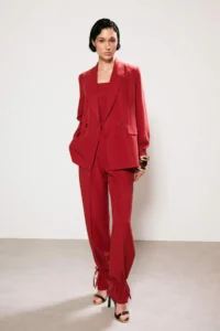 TRENDYOLMİLLA Trendyol Studio Red linen look Lined Weaving Blazer Jacket - Image 2