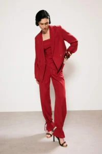 TRENDYOLMİLLA Trendyol Studio Red linen look Lined Weaving Blazer Jacket - Image 3