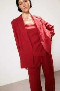 TRENDYOLMİLLA Trendyol Studio Red linen look Lined Weaving Blazer Jacket - Image 4