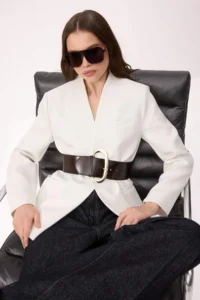 TRENDYOLMİLLA WHITE Arched Weaving Blazer Jacket