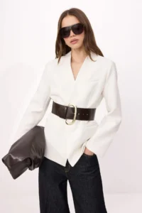 TRENDYOLMİLLA WHITE Arched Weaving Blazer Jacket - Image 2