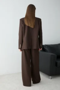 TRENDYOLMİLLA Brown Striped Kapama Detailed High Neck Jacket - Image 4
