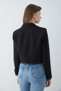 TRENDYOLMİLLA Black Skirt and Cuff Lace Detailed Crop Blazer Jacket - Image 5
