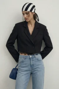 TRENDYOLMİLLA Black Skirt and Cuff Lace Detailed Crop Blazer Jacket - Image 6
