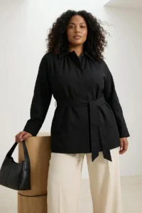 TRENDYOLMİLLA Black Oversized Plus Size Belted Short Trench Coat