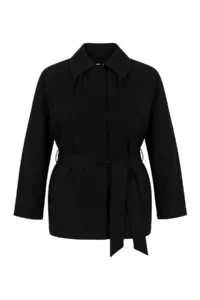 TRENDYOLMİLLA Black Oversized Plus Size Belted Short Trench Coat - Image 5