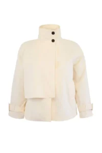 TRENDYOLMİLLA Ecru Oversized High Neck Plus Size Short Trench Coat - Image 2