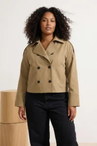 TRENDYOLMİLLA Beige Double breasted Oversized Short Plus Size Trench Coat