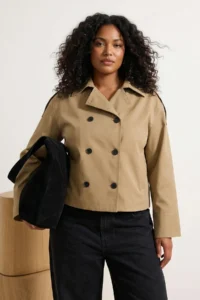 TRENDYOLMİLLA Beige Double breasted Oversized Short Plus Size Trench Coat - Image 2