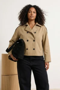TRENDYOLMİLLA Beige Double breasted Oversized Short Plus Size Trench Coat - Image 3