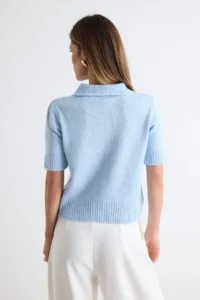 TRENDYOLMİLLA Light BLUE Polo Shirt Collar Soft textured Stone Button Detailed Blouse - Image 4