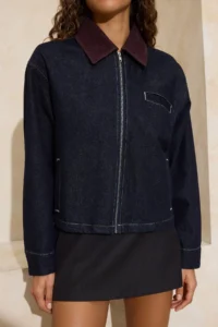 TRENDYOLMİLLA BLUE Velvet Collar Detailed Oversized 100% Cotton DENIM Jacket - Image 3