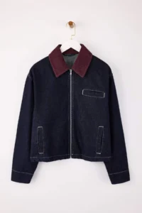 TRENDYOLMİLLA BLUE Velvet Collar Detailed Oversized 100% Cotton DENIM Jacket - Image 5