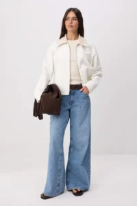 TRENDYOLMİLLA WHITE Ecru Velvet Collar Detailed Oversized 100% Cotton DENIM Jacket  Jacket - Image 2