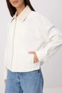 TRENDYOLMİLLA WHITE Ecru Velvet Collar Detailed Oversized 100% Cotton DENIM Jacket  Jacket - Image 3