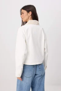 TRENDYOLMİLLA WHITE Ecru Velvet Collar Detailed Oversized 100% Cotton DENIM Jacket  Jacket - Image 4