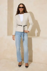 TRENDYOLMİLLA Stone Arched Lined Crew Neck Cotton Weaving Bowl Jacket