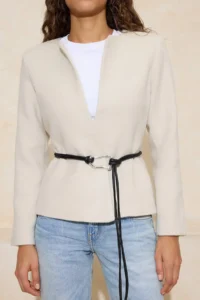 TRENDYOLMİLLA Stone Arched Lined Crew Neck Cotton Weaving Bowl Jacket - Image 3