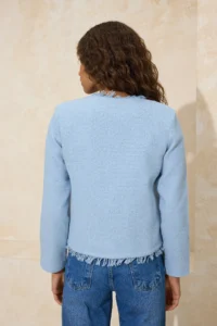 TRENDYOLMİLLA Light BLUE Weaving Tweed Accessory buttoned Jacket - Image 5