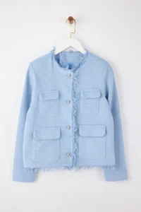 TRENDYOLMİLLA Light BLUE Weaving Tweed Accessory buttoned Jacket - Image 6