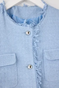 TRENDYOLMİLLA Light BLUE Weaving Tweed Accessory buttoned Jacket - Image 7