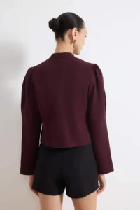 TRENDYOLMİLLA Plum Soft/Drapey Tencel Blended Waist Length Fitted Weaving Jacket - Image 4