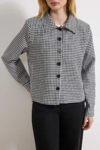 TRENDYOLMİLLA Black WHITE Mini Checkered buttoned Lined Rahat Pattern Jacket