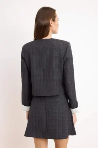 TRENDYOLMİLLA Anthracite Checkered Cuff Detailed Weaving buttoned Jacket - Image 4