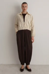 TRENDYOLMİLLA Off WHITE 100% Cotton Embroidered Zippered Thin Seasonal Crop Jacket - Image 4