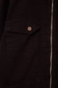TRENDYOLMİLLA Brown textured Material Detailed Zippered DENIM Jacket - Image 2