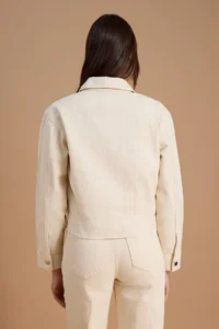 TRENDYOLMİLLA Ecru textured Material Detailed Zippered DENIM Jacket - Image 4