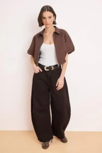 TRENDYOLMİLLA Brown Zippered Balloon Sleeve Thin Seasonal Jacket  Jacket - Image 2