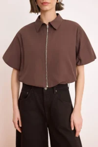 TRENDYOLMİLLA Brown Zippered Balloon Sleeve Thin Seasonal Jacket  Jacket - Image 4
