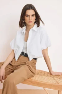TRENDYOLMİLLA WHITE Zippered Balloon Sleeve Thin Seasonal Jacket - Image 2