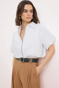 TRENDYOLMİLLA WHITE Zippered Balloon Sleeve Thin Seasonal Jacket - Image 3