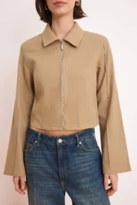 TRENDYOLMİLLA Beige Zippered Fitted Gabardine Seasonal Thin Jacket - Image 7