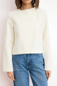 TRENDYOLMİLLA WHITE Kapama Detailed 100% Cotton Gabardine Jacket - Image 3