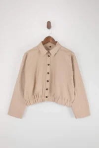 TRENDYOLMİLLA Beige buttoned Elastic Waist Thin Seasonal Poplin Jacket - Image 10