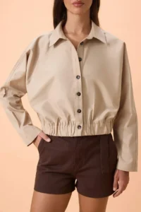 TRENDYOLMİLLA Beige buttoned Elastic Waist Thin Seasonal Poplin Jacket - Image 3