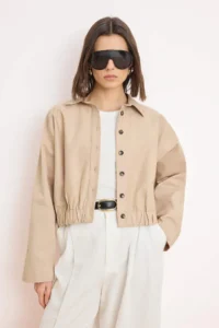TRENDYOLMİLLA Beige buttoned Elastic Waist Thin Seasonal Poplin Jacket - Image 6