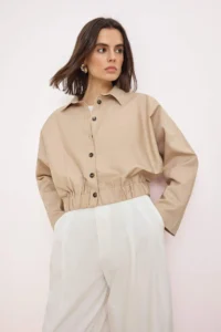 TRENDYOLMİLLA Beige buttoned Elastic Waist Thin Seasonal Poplin Jacket - Image 7