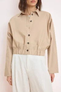 TRENDYOLMİLLA Beige buttoned Elastic Waist Thin Seasonal Poplin Jacket - Image 8
