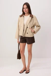 TRENDYOLMİLLA Multicolored Floral Collar Detailed DENIM Trench Coat Jacket - Image 2