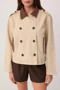 TRENDYOLMİLLA Multicolored Floral Collar Detailed DENIM Trench Coat Jacket - Image 3